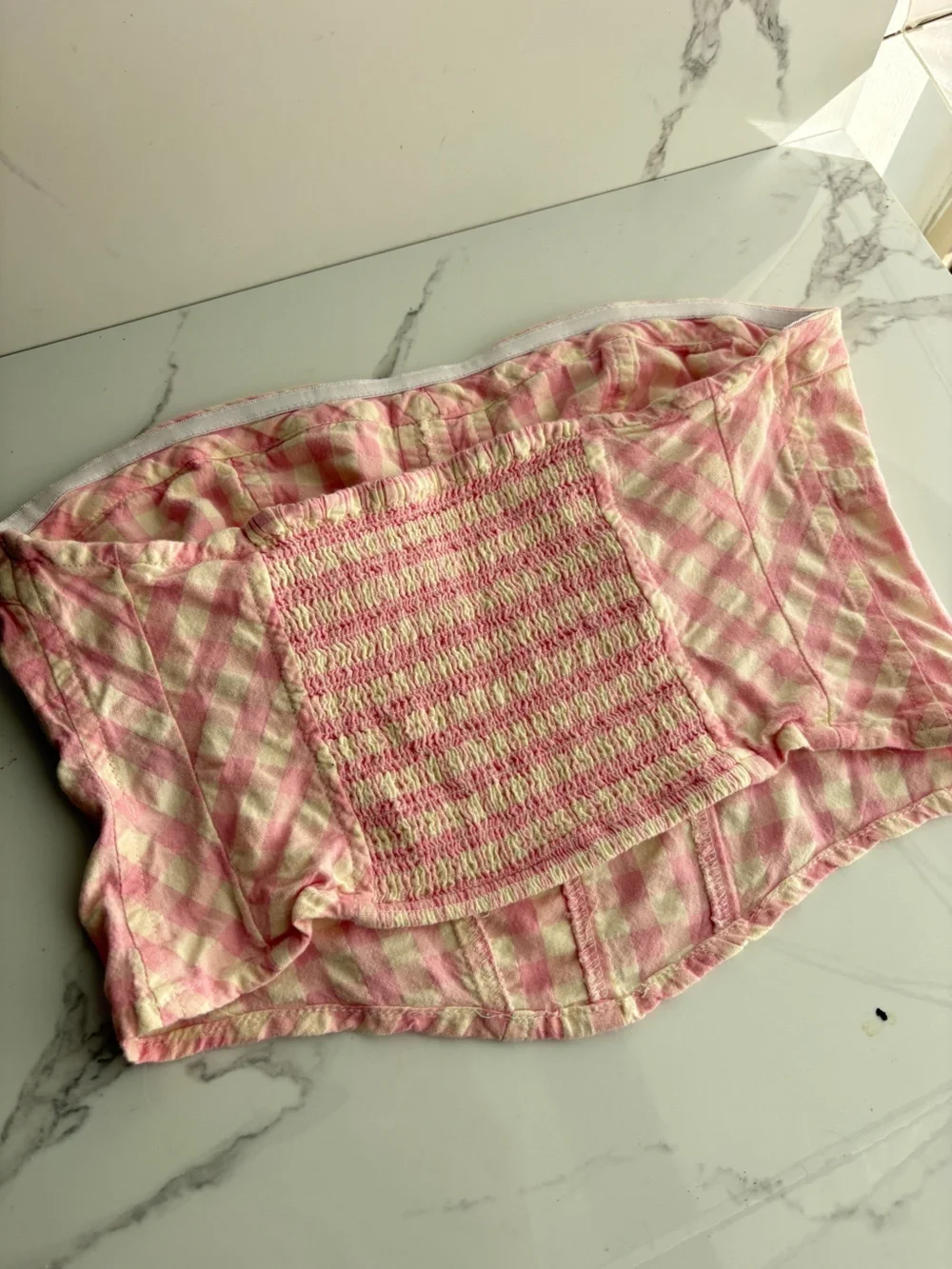 Free People sz small tube top bustier Gingham smocked Leilani Pink White